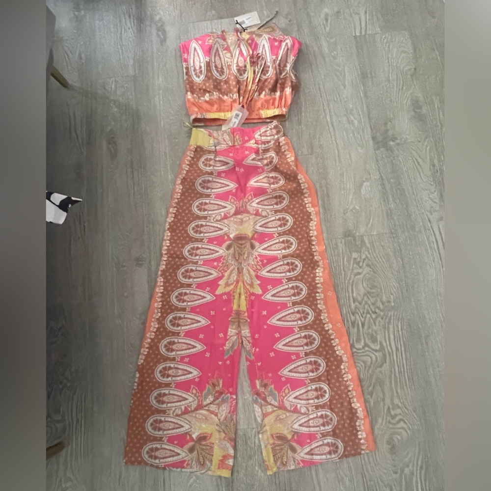 Elan Pink and Orange Wide Leg Jumpsuit